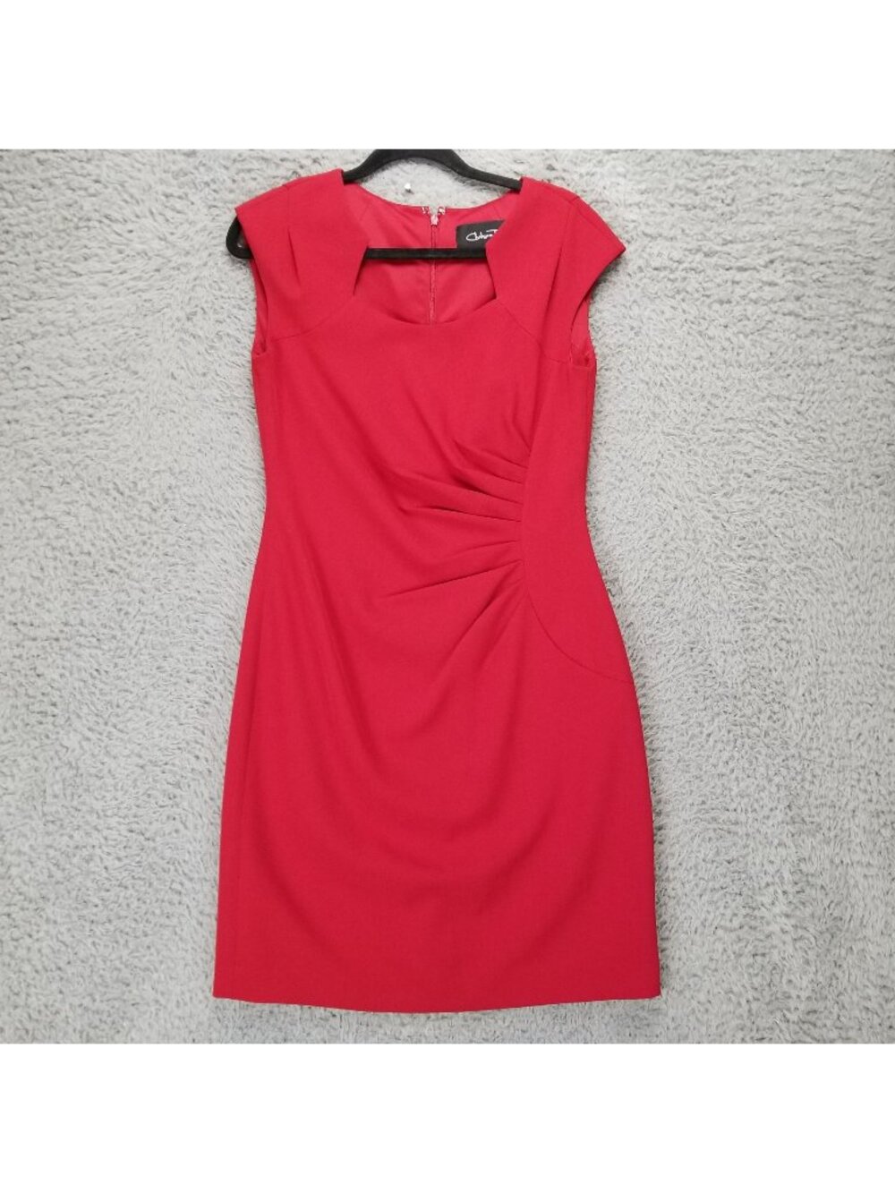 Chelsea Rose Dress Womens 6 Red Ruched Cap Sleeves Stretch Sheath